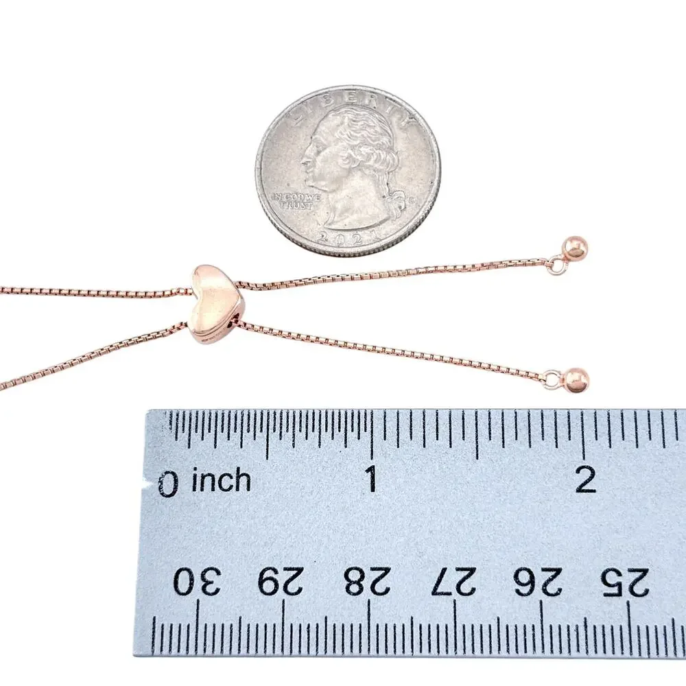 Vintage Sterling Silver 925 Rose Gold-Tone Heart Lariat Necklace up to 23